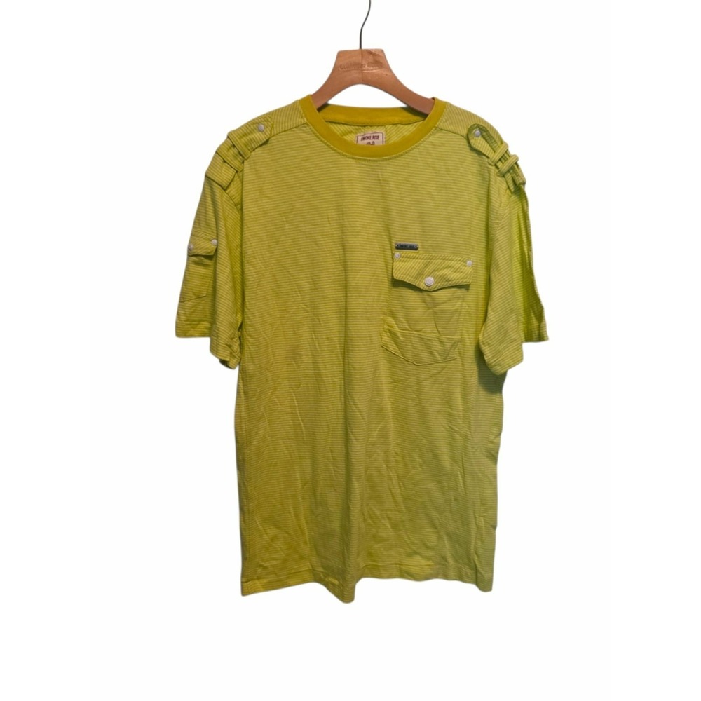Vtg Smoke Rise T-Shirt Vintage Look Yellow Striped Pocket Epaulettes Mens Medium